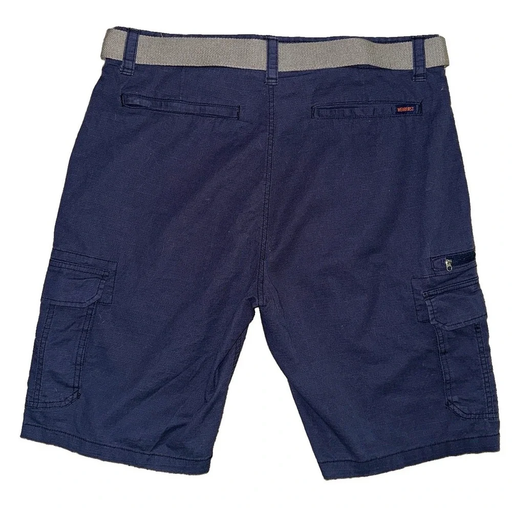 Wearfirst Mens Cargo Shorts 2 Pair Lot Belts Khaki Navy 36 Flex Waist 11